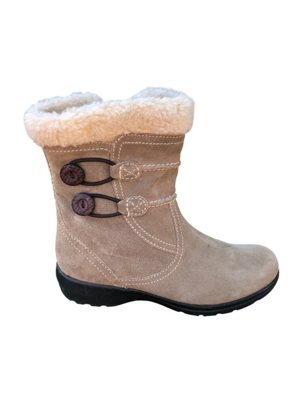 Clarks Ankle Boots Beige Suede Womens 6M Faux Fur Lining Side Zipper